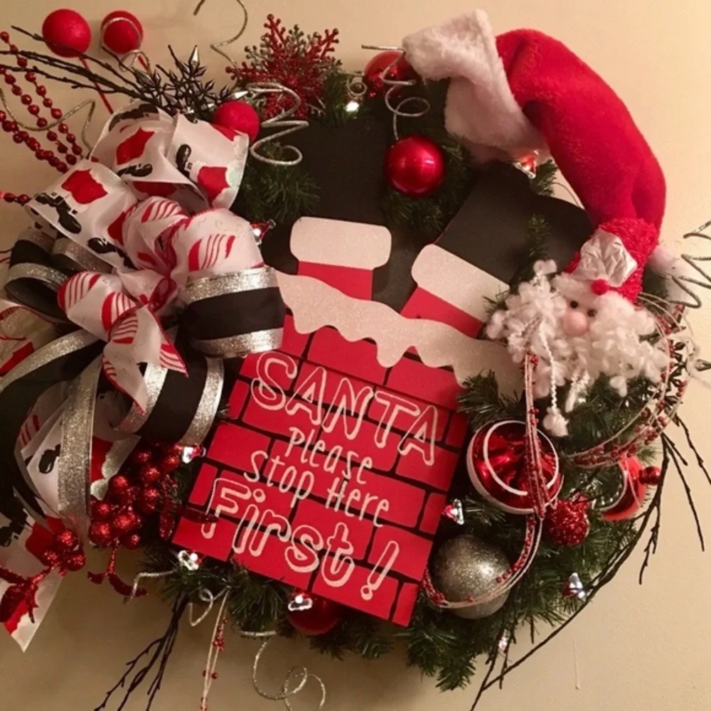 Unique Fun Red Designer Santa Christmas Wreath